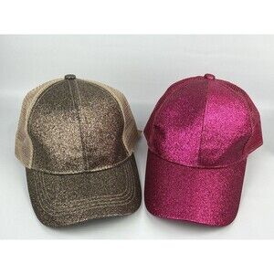 C.C. 2 Messy High Bun Ponytail Adjustable Glitter Mesh Baseball CC Caps Hats